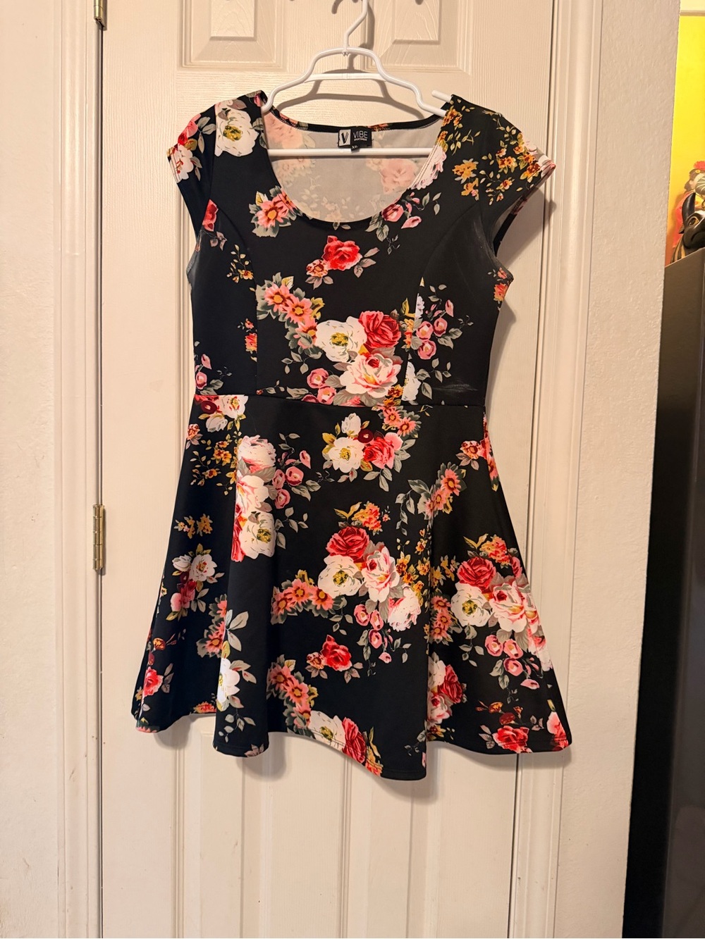 Vibe Floral Fit & Flare Dress with Pink and Red Blooms